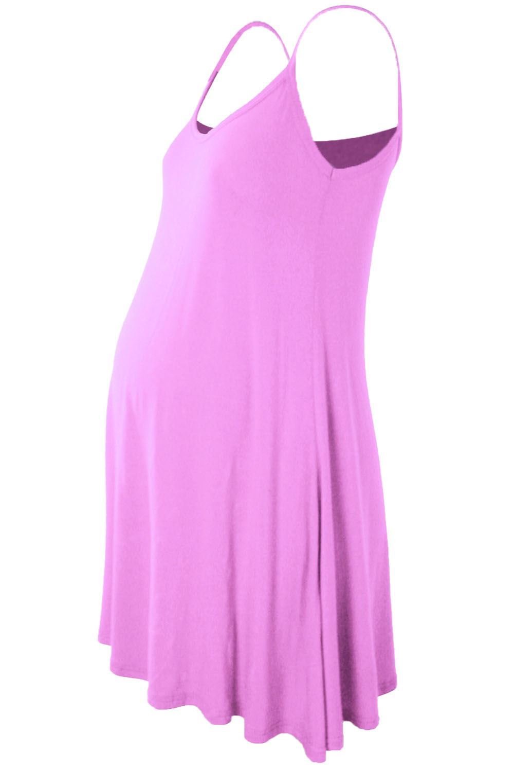 Hamishkane Ladies Maternity Plain Sleeveless Floaty Flare Strappy Swing Cami Dress Top Lilac