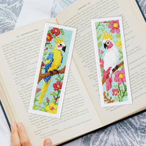 Image of INFUNLY 6PCS Parrot Cross Stitch Bookmark Kits 3x8.5inch Bookmark Making Kit for Beginners Birds DIY Stamped Embroidery Bookmarks with Instruction for Book Lovers Reader Writers