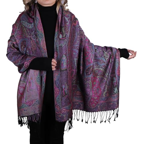 Women Paisley Pashmina Shawl Wrap Colorful Pattern Embroidered Reversible Winter Scarf