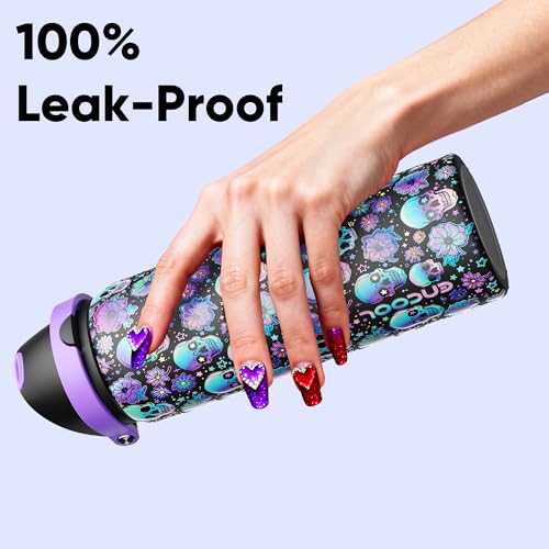 Image of Insulated Water Bottle with Straw - Encool Stainless Steel Water Bottle with Push Button Lid, Leak-Proof & BPA-Free, Keeps Cold for 24 Hours for Sports, Travel, Gym (32 oz, Floral Afterlife)