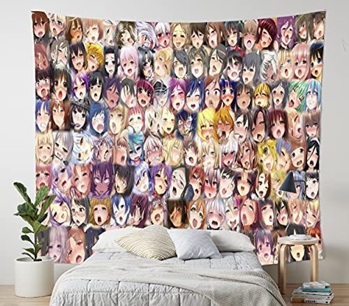 AkinaWay Ahegao Lust Face Kawaii Anime Color Aesthetic Bedroom Tapestry for Wall Decoration (60'x40')