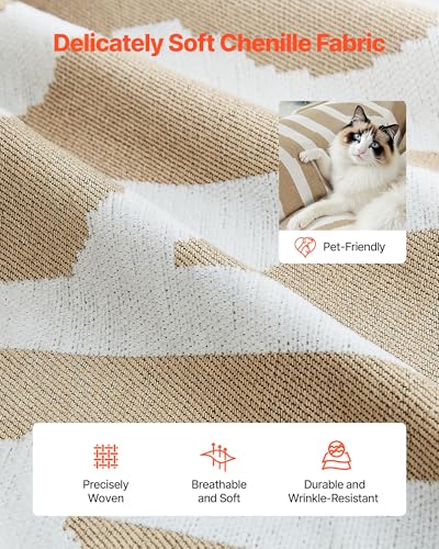 VEVOR Couchbezug (299 x 81 cm) Boho-Sofabezüge, Rutschfester Chenille-Kissenschutz für Ecksofas, waschbarer & kratzfester Loveseat-Schonbezug für Katzen-/Hundesofa-Schutz, Sofaüberzug Khaki