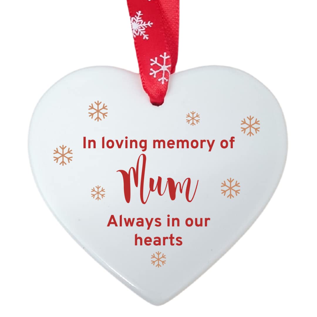 Second Ave In Loving Memory of Mum Ceramic Hanging Heart Christmas Xmas Tree Decoration Bauble