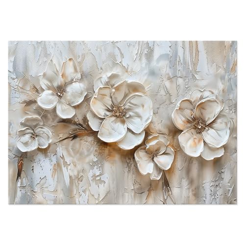 Lupia - Quadro moderno Canvas Prime FLOREALE BIANCO 50x70 cm, Stampa su Tela effetto dipinto con fiori, Pennellate tridimensionale, Telaio in Legno, per soggiorno camera da letto ufficio