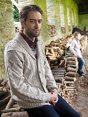 Cardigan con bottoni, 100% lana merino, stile Aran...