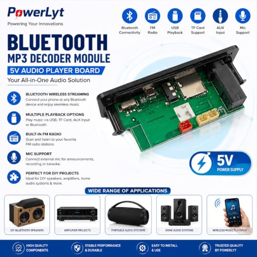 Image of 5V Bluetooth MP3 Decoder Module Audio Player Board with FM Radio, USB, AUX, TF Card Slot & Mic Support | Wireless Stereo Music Receiver Kit for DIY Speakers, Amplifier & Home Audio Projects