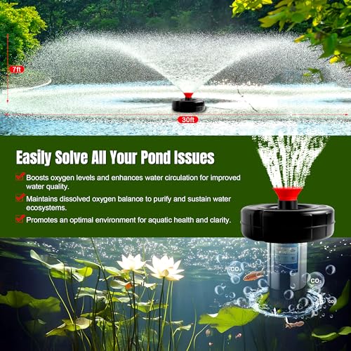 Pond Fountain Aerator 750W, 1HP 15000 GPH Floating Aerating Pump with Stainless Steel Body, 120ft Power Cord & Multifunctional Timer for Small & Large Ponds & Lakes (120V)