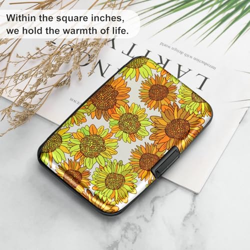 Image of ELFISH Mini RFID Aluminum Wallet Credit Cards Holder Business Card Case Metal ID Case for Men Women(Sunflowers)