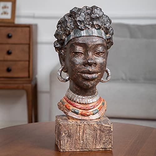 Leekung African Statues And Sculptures For Home Decor,African Figurines Head Statue Decorations For Home,African Art Sculptures Woman Statue Decor For Living Room Antique Woodstone Color #TOP2