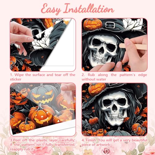 Peacoblue Rub on Transfer Decals for Furniture Crafts Halloween Skull and Pumpkin Decor 6"x12" - Image 3