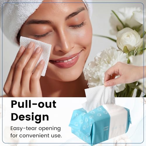 Image of Riakrum 24 Pack Disposable Towelettes Face Towel Bulk Cotton Face Tissues Soft Facial Tissue Dry Wet Use for Sensitive Skin Care Makeup Removing Surface Cleaning (2400 Counts)