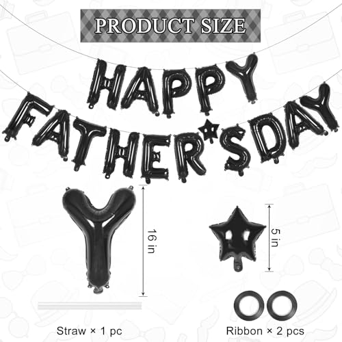 Image of Black Happy Father's Day Balloons, Father's Day Letter Balloons Banner, Father Day Decorations for Party, Happy Fathers Day Backdrop for Father Day Themed Party Supplies (Fathers Day-Black)