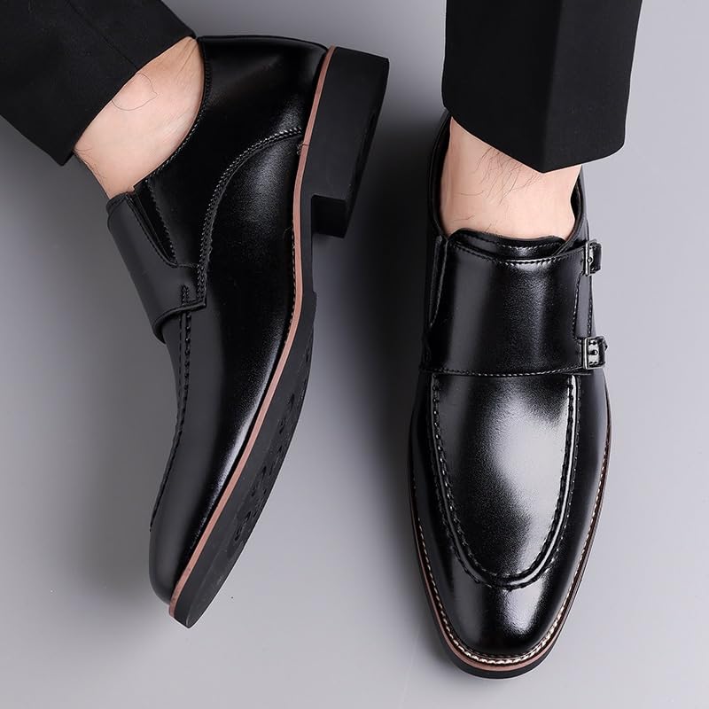 Dress Oxford Shoes for Men Double Monk Leather Prom Slip-on Pointed Toe Prom Non Slip Anti-Slip Shoe3
