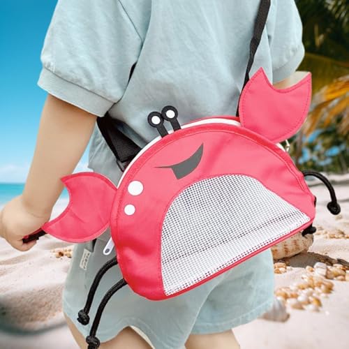 Image of Crab-Shaped Mesh Beach Toy Bag with Adjustable Shoulder Strap - Fun and Functional Sand Toy Storage for Kids
