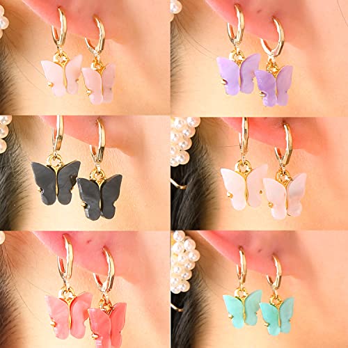 Butterfly Hoop Earrings, DORAFO Gold Plated Acrylic Butterfly Huggie Dangle Earrings, Cute Butterflies Earrings Set for Women Girls2