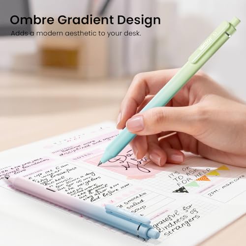 Image of WRITECH Gel Rollerball Pens 0.7mm: Silent Click Smooth Writing Quick Dry Black Ink Gradient Aesthetic Design for Journaling School Office 8 Pack