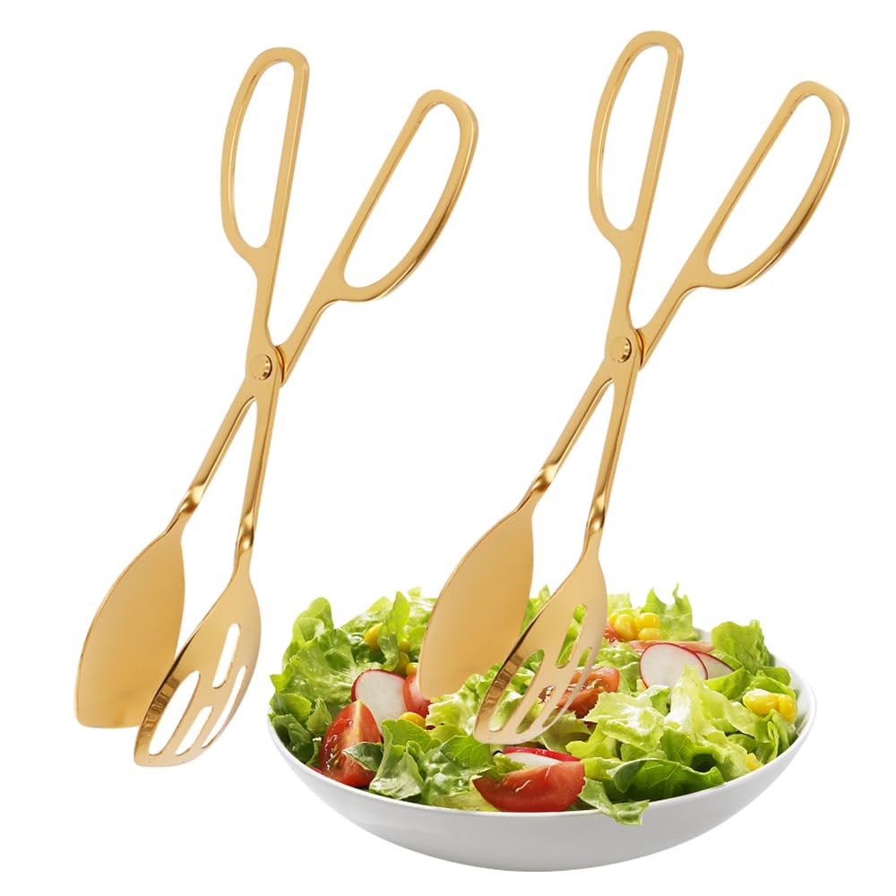 Pinzas de acero inoxidable para servir ensalada y espaguetis, juego de 2, dorado