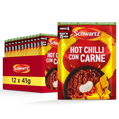 Schwartz Hot Chilli Con Carne Mix 41 G | Serves 4 | Pack of 12 | Extra Hot & Spicy | Rich Mexican Flavour | With Vibrant Chillies, Earthy Cumin and Rich Cocoa Powder