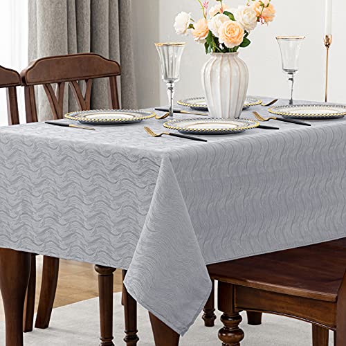 Rectangle Table Cloth Swirl Pattern Spill-Proof Wrinkle Resistant Rectangle Tablecloths, Washable Polyester Fabric Heavy Weight Table Cover for Dining Table, Buffet Parties, 52 x 70 Inch Silver Grey - Thumbnail 2