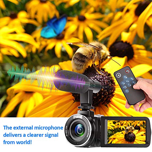 Video Camera Vlogging Camera with MicrophoneFull HD 1080p 30fps 24.0MP Video Camcorder for YouTube Support Remote Controller