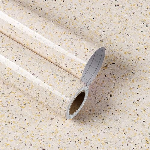 Image of TEKCOOL Granite Self Adhesive Waterproof Contact Film Wallpaper for Countertops Cupboard Door, Almirah, Fridge, Tabletop, Wall, Floor Renovation Projects (60X200 cm, Glossy Gold-3pc) - Solid