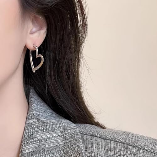 Big Heart Hoop Statement Earrings for Women Large Asymmetrical Love Shaped Drop Dangle Earrings Minimalist4