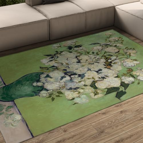 Carpette bouquet de rose blanche tapis de salle manger chic