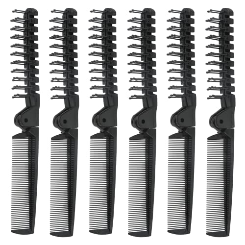 Qjaiune 6Pcs Travel Foldable Brush Comb Portable Folding Comb, Anti-Static Hair Comb Mini Pocket Comb, Double Headed Hair Brush Hairdressing Tools Plastic Folding Comb For Men Women (Black) #TOP1