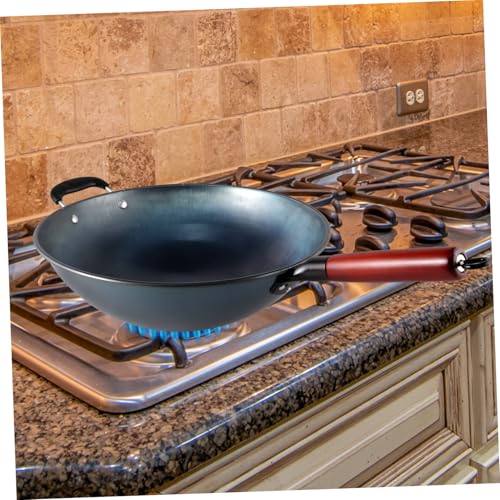 Wok de hierro con mango de madera antiadherente miniatura 3