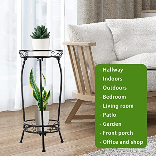 Kavlium PLANT STAND INDOOR OUTDOOR ,Tall Black Metal Rustproof Stable Plant Stands,2 Tier 27.1 Inch Multiple Plant Rack Holder Rack Flower Pot Stand Heavy Duty Plant Shelf thumb #3