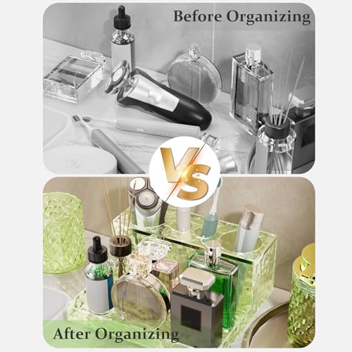 Glass Bathroom Accessories Set 5Pcs Crystal - Foaming Soap Dispenser, Soap Dish, Cup, Acrylic Toothbrush Holder with Tray Organizer, Qtip Jar, Bathroom Counter Set Sink Decor (Green) - Image 7