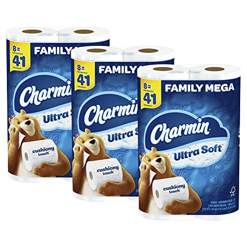 Charmin Ultra Soft Cushiony Touch Toilet Paper, 24 Family Mega Rolls = 123 Regular Rolls (Packaging May Vary)