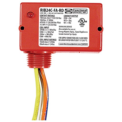 Functional Devices RIB24C-FA-RD Polarized Relay, 10 Amp SPDT, 24 Vac/dc Coil, Red Housing