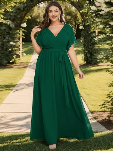 Image of Ever-Pretty Plus Women's Chiffon Bridesmaid Dress A-Line Empire Waist Floor Length Plus Size Formal Wedding Guest Dresses
