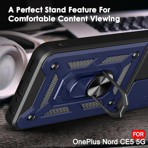 Image of TheGiftKart Tough Armor Bumper Back Cover Case for OnePlus Nord CE 5 5G | Sliding Camera Cover, Kickstand & Ring Holder | 360 Degree Protection Back Cover Case for OnePlus Nord CE5 (PC & TPU, Blue)