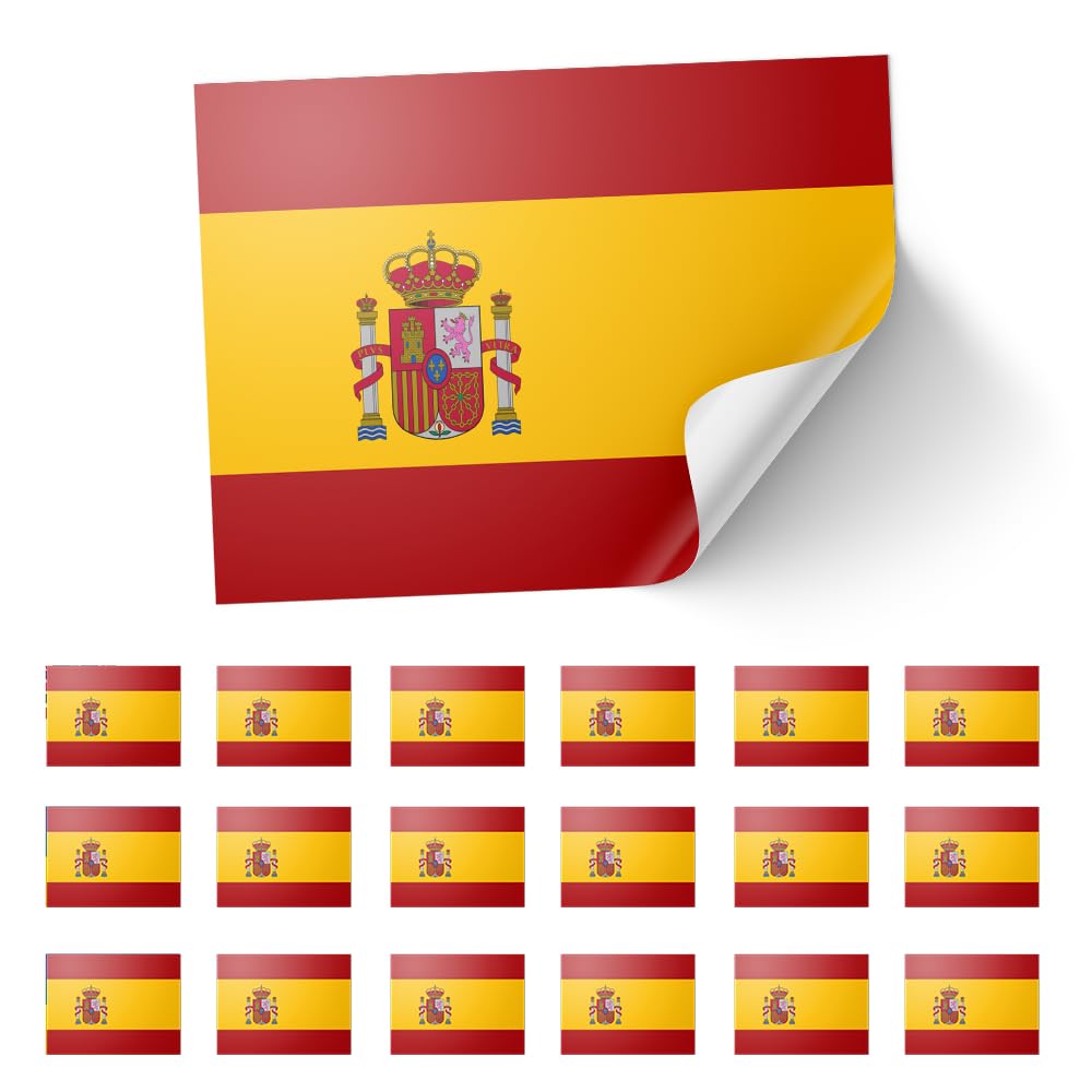20 X Spain Stickers – Spanish Flag Decals 8.5cm x 5.5cm – Red and Yellow National Emblem Stickers for Laptops, Scrapbooks, Festivals, and Crafts