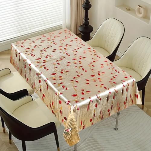 Image of Dakshya Industries PVC Waterproof Withoutlace Dining Table Cover (Size - 54X78 Inch) Rectangle 6 Seater Heat Rasistant, Almond