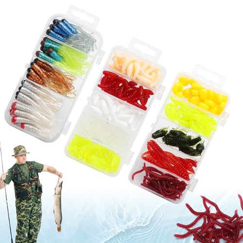 TMZELOA Kit de 300 Señuelos Artificiales de Gusanos para Pesca Gusano Artificial Señuelo Suave Cebos Blandos Señuelos Pescas para La Pescas de Truchas Señuelos de Pesc para Pesc en Agua Dulce Salada