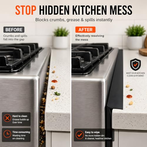 Image of Silicone Stove Gap Covers 2 Pack, Stove Gap Filler for Counter Gap, Black | Gap Filler for Stove and Counter, Heat Resistant Oven Gap Filler, Flexible Easy-Clean Silicone stove Guard for 0.1 inch-0.8 inch Gaps
