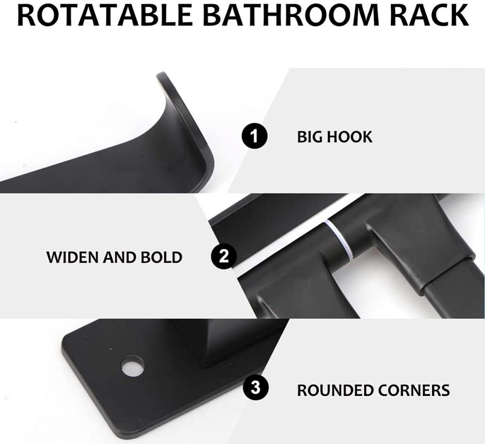 Toallero Giratorio Montado En La Pared Para Baño Perchero Giratorio Para Toallas Perchero De Cocina Negro Sin Perforador-265X340mm