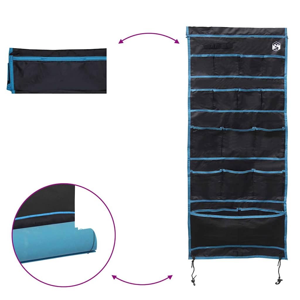 Aufbewahrungstasche Schwarz und Blau aus Oxford, 125 x 48 cm, leichtes Outdoor Zubehör für Camping, Wandern, Trekking, mit robustem Stoff, rechteckig für sichere Aufbewahrung und Transport
