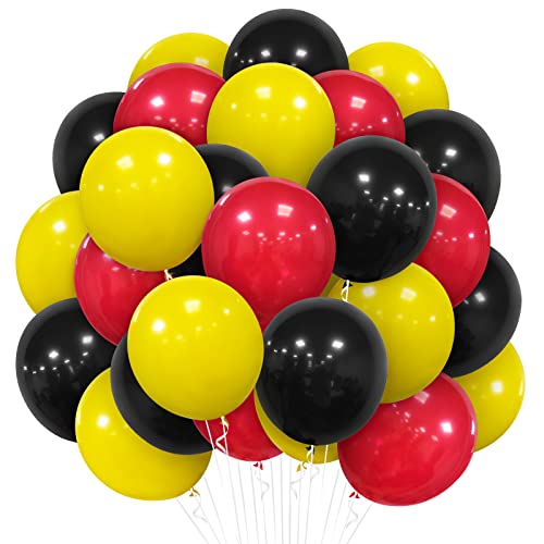 Lot de 60 Ballons Rouges et Noirs Jaunes pour Enfants Garçons Hommes Femmes Mouse Thème Fête D'anniversaire Baby Shower Souris Fête de Mariage (12 Pouces)