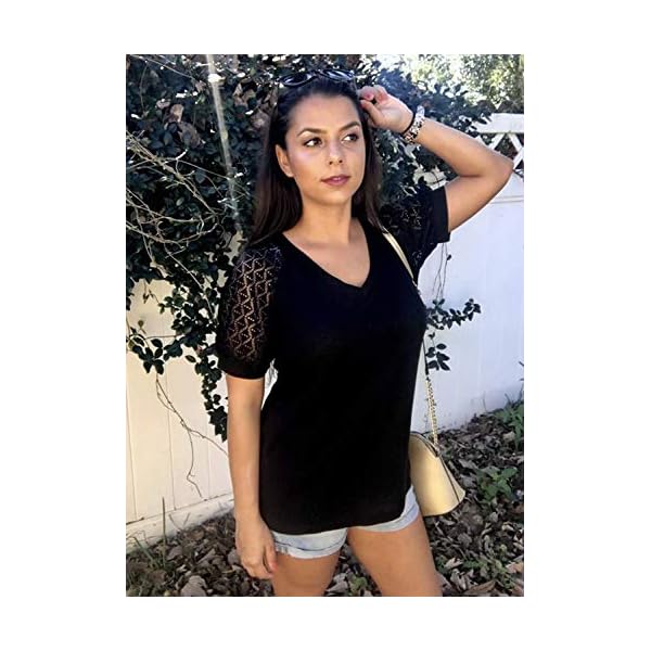 MIHOLL-Womens-Lace-Short-Sleeve-V-Neck-Shirts-Loose-Casual-Tops-Tee-Shirt MIHOLL Women's T Shirt Lace Short Sleeve V Neck Shirts Loose Casual Summer Tunic Tops