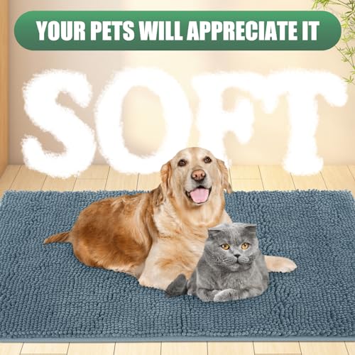 IM HOME Chenille Absorbent Outdoor Doormat 30" x 20", Washable Muddy Door Mats for Dog Non Slip Indoor Doormat Dog Mat for Muddy Paw Front Inside Doormats for Entryway Dusty Blue