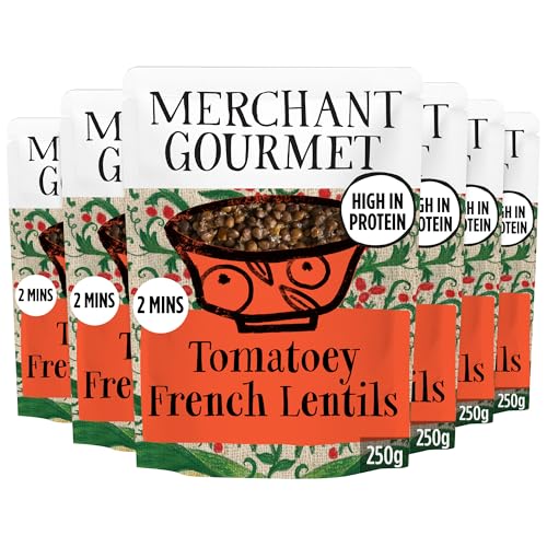 Merchant Gourmet Cooked Tomatoey French Puy & Green Lentils - High in Protein, Source of Fibre & Vegan - Pack of 6 x 250g Ready-to-eat Pouches