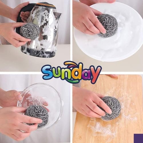 Image of Sunday Premium Juna Stainless Steel Scrubber 18g Each-Pack of 12 - Heavy Duty Dishwash Scrubber for Kitchen, Utensils, Pots, Pans and Tiles Cleaning | Easy scouring for Tough Kitchen Cleaning
