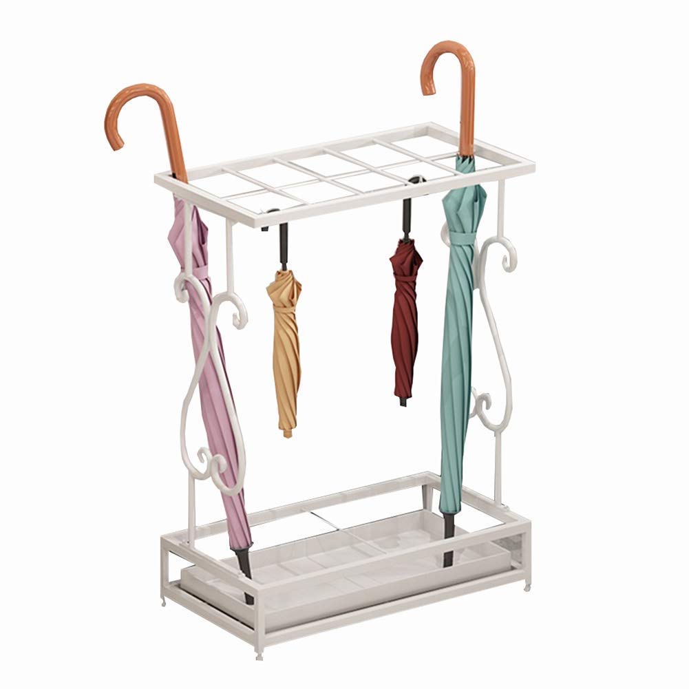 Gardeneea Umbrella Stand, Umbrella Stand Rack,Umbrella Stand Hotel,27-Hole Iron Umbrella Drain Stand,Independent Drip Tray,Gold (White)