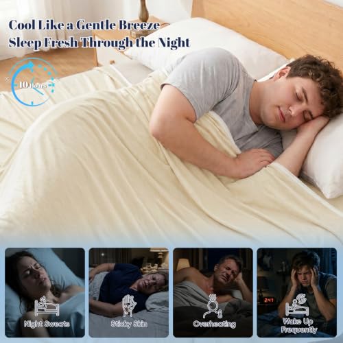 Image of PHF Cooling Blanket Throw XL Size 50 inchx70 inch, Double-Sided Cooling Throw for Hot Sleepers (Q-Max 0.46+), Lightweight Breathable Summer Blanket for Couch, Sofa, and Travel, Sand