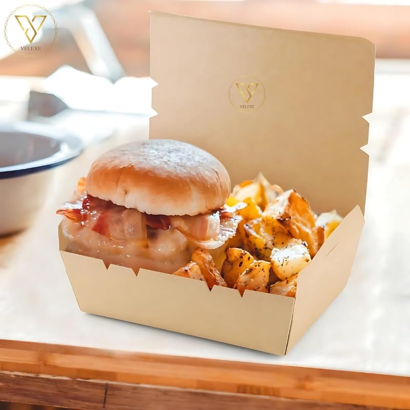 Image of Brown Kraft Paper Food Box | 17x15x4.5 CM | 750ml | Pack of 25 | Takeaway Containers | Biodegradable & Disposable Food Containers for Meal, Party Catering, Takeout, and Delivery
