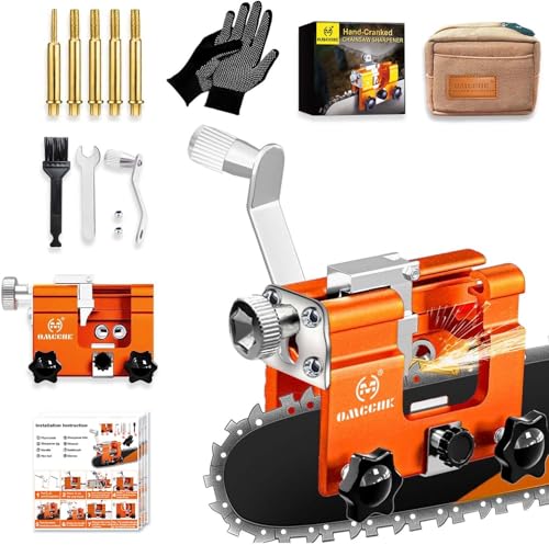 Image of Chainsaw Sharpener Jig with 5 High Hardness Titanium Plated Diamond Bits & Carry Bag, Hand Crank Portable Sharpening Kit Tool Accessories for 4 inch - 22 inch Chain Saw Sharpening